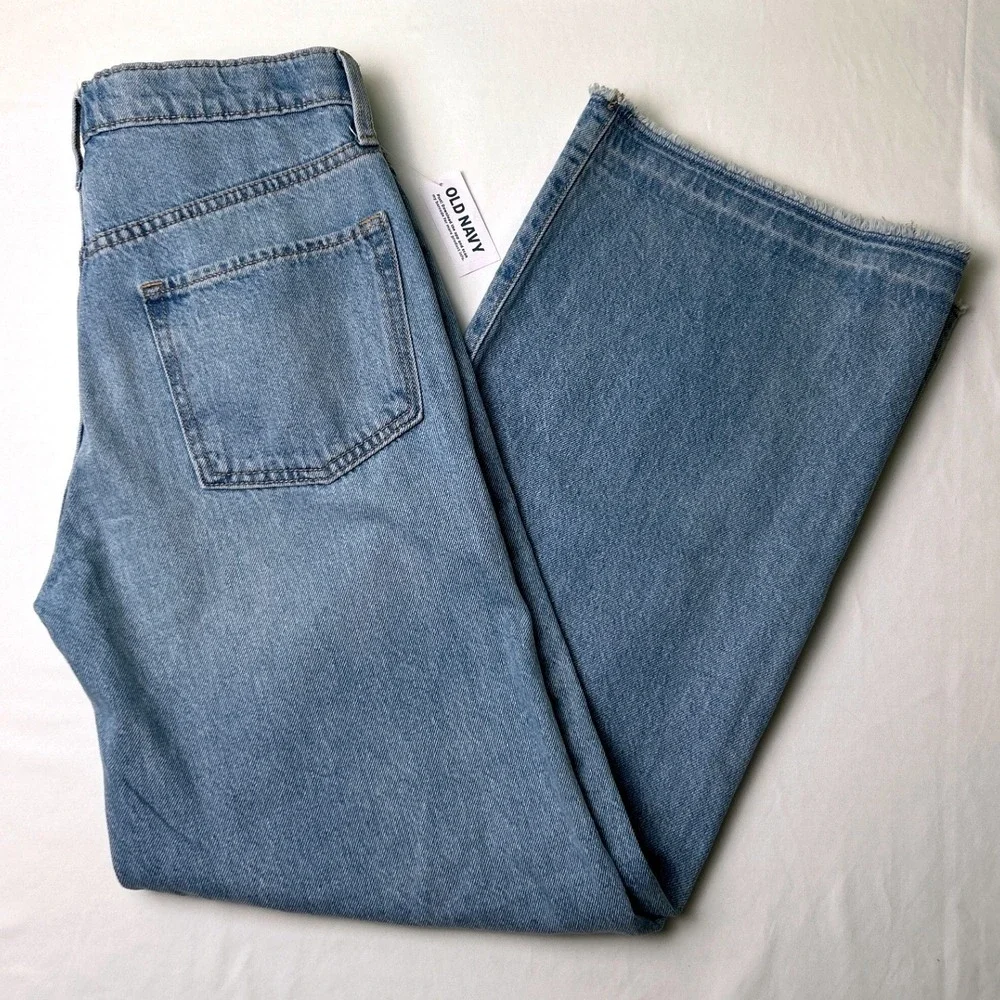 Old Navy Kids Baggy Wide Leg Jean Light Wash 16 High Rise Distressed Raw Hem NEW
